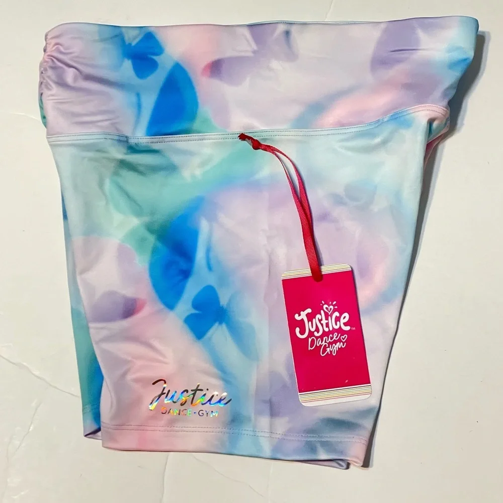 Justice Cinch Waistband Dance Shorts Girls XL (16-18) with Butterfly Print,
